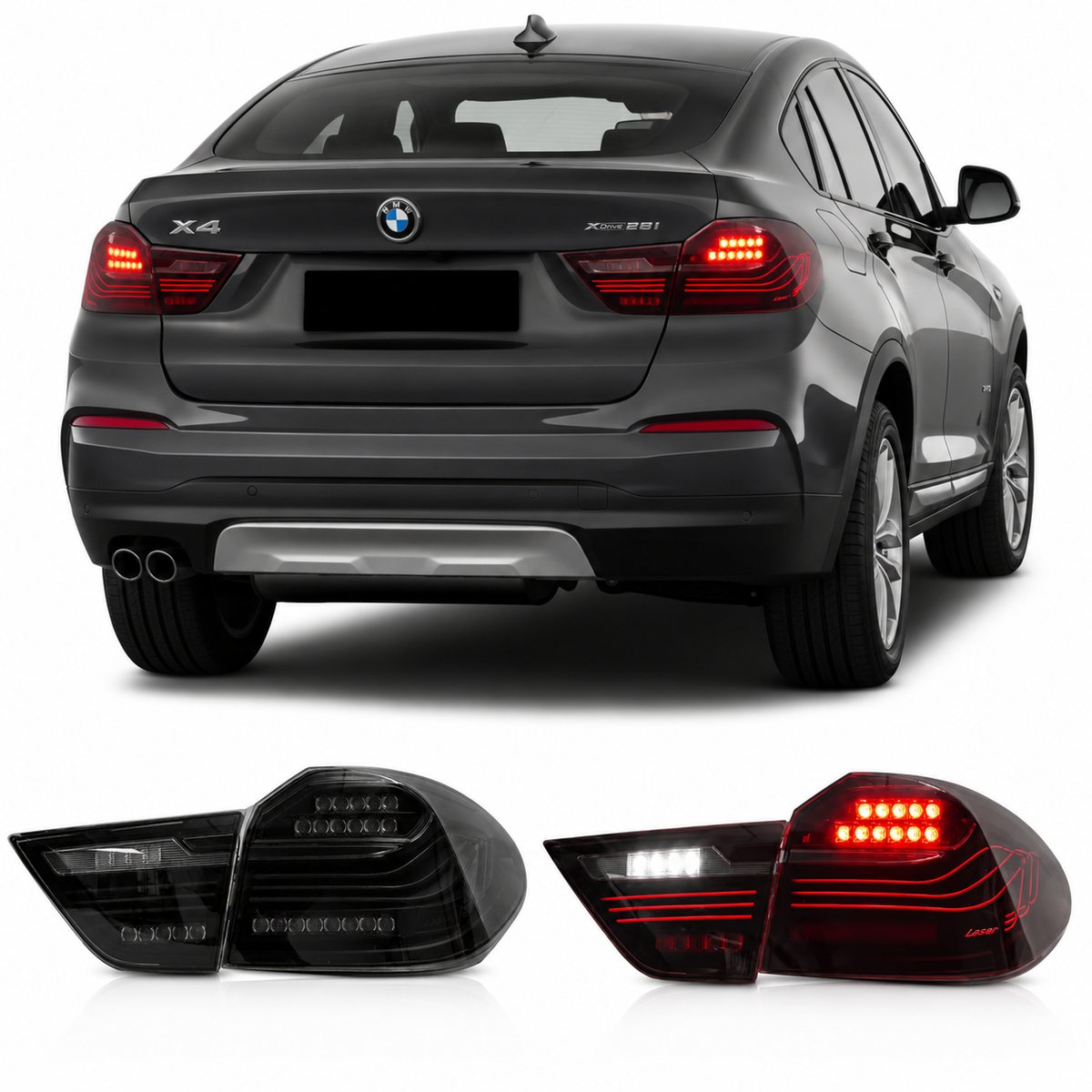 Vekto CSL style LED taillights for BMW X4 F26 2013-2016, showcasing sleek red and clear lens design for rear lighting.