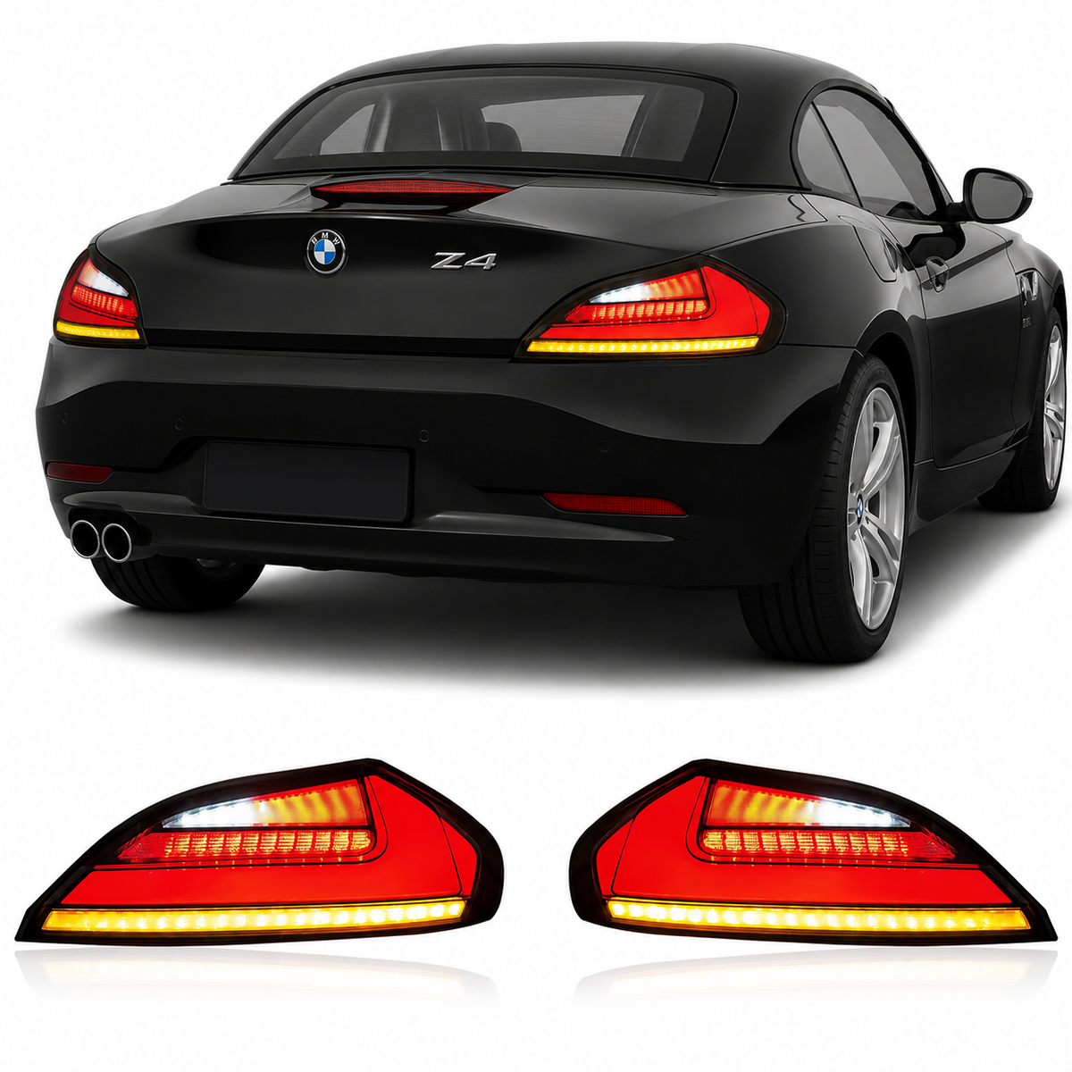 Vekto LED tail lights for BMW Z4 E89 2008-2016, showcasing sleek red and clear taillight design with illuminated sections.