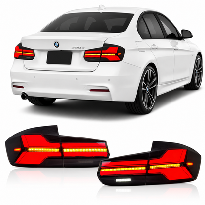 Vekto LED tail lights for BMW F30 F35 3 Series 2013-2019, showing close-up of sleek, modern taillight design on vehicle.