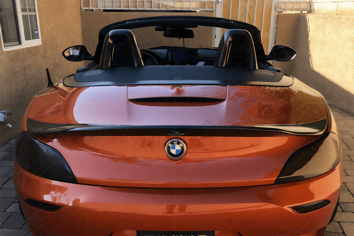 BMW Z4 E89 Hyper Duck Tail Trunk Spoiler by K2 Industries, car tuning spoiler shown from rear view on a 2009-2016 model