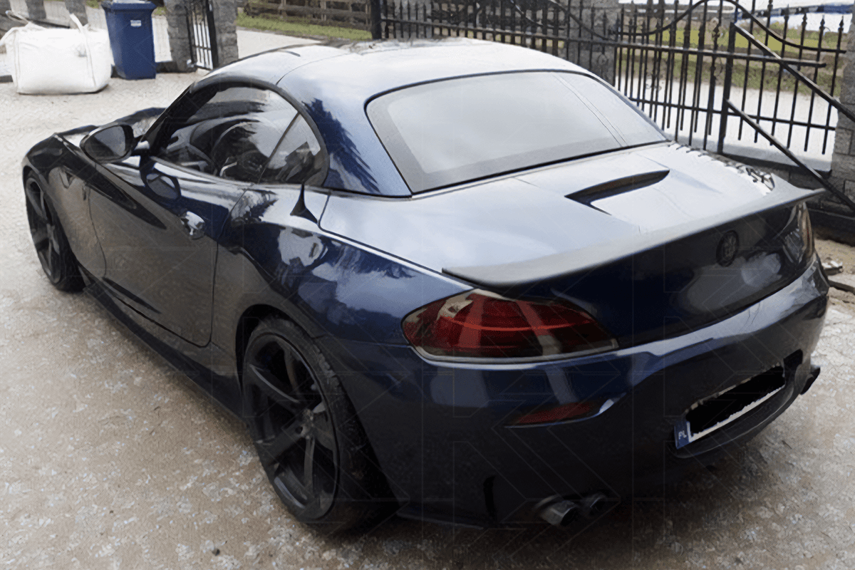 BMW Z4 E89 hyper duck tail trunk spoiler by K2 Industries, showcasing the sleek, aerodynamic design on the car's rear.