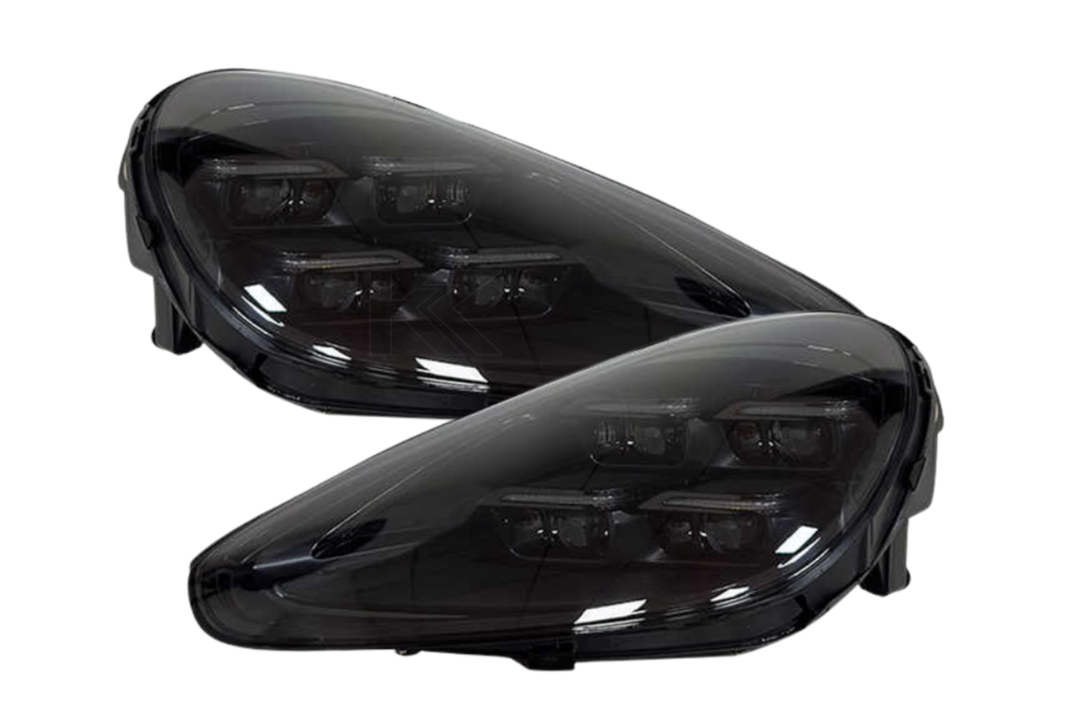 K2 Industries Porsche Cayenne 958 headlights upgrade for 2011-2017, stylish 2024 design with modern headlight features.