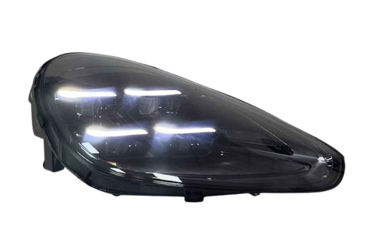 K2 Industries Porsche Cayenne 958 2024 style headlights upgrade for 2011-2017 model, showcasing sleek headlight design.