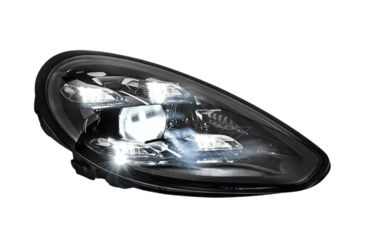 K2 Industries Porsche Panamera 970.2 LED headlights with Matrix style design for 2014-2016 model year, showcasing sleek headlight assembly.