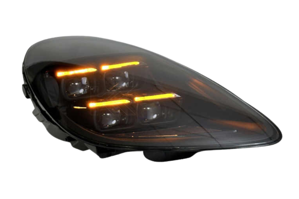 Modern style LED headlights for Porsche 718 982 by K2 Industries, featuring sleek design upgrade for 2024+ models.