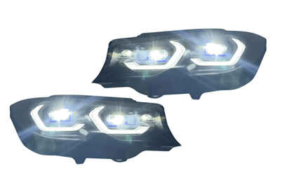 BMW 3 Series G20 LED headlights by K2 Industries, Laser Style design for non-laser models, 2019+ model year.