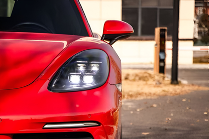 K2 Industries Porsche 718 982 LED headlights with modern design upgrade, featuring sleek styling for 2024+ models