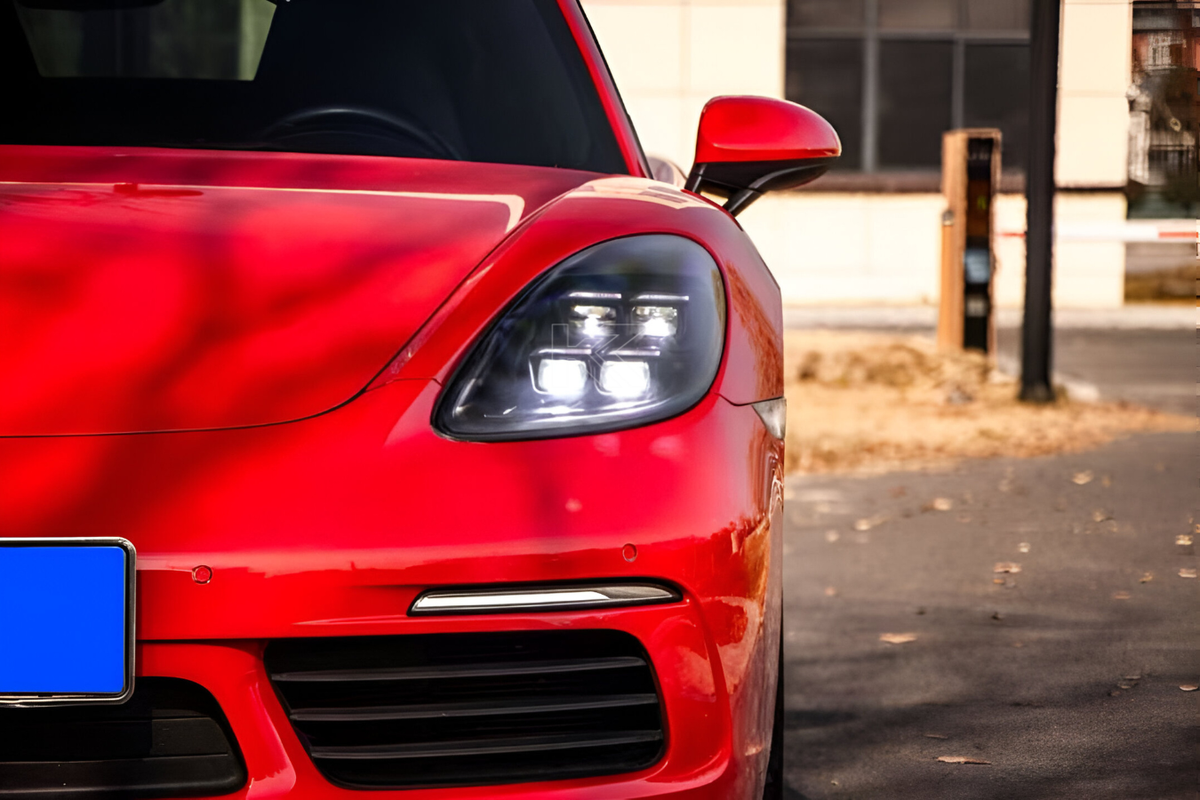 K2 Industries Porsche 718 982 modern LED headlights with sleek design upgrade for 2024+ model, featuring stylish illumination.