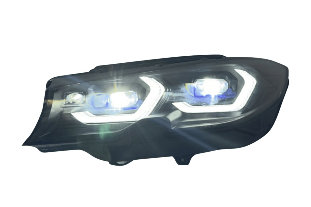 K2 Industries BMW 3 Series G20 LED headlights with laser style design for non-laser models, 2019+ vehicle lighting system