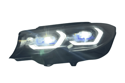K2 Industries BMW 3 Series G20 LED headlights with laser style design for non-laser models, 2019+ vehicle lighting system