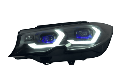 BMW 3 Series G20 LED headlights by K2 Industries with laser-style design for non-laser models, 2019 and newer.