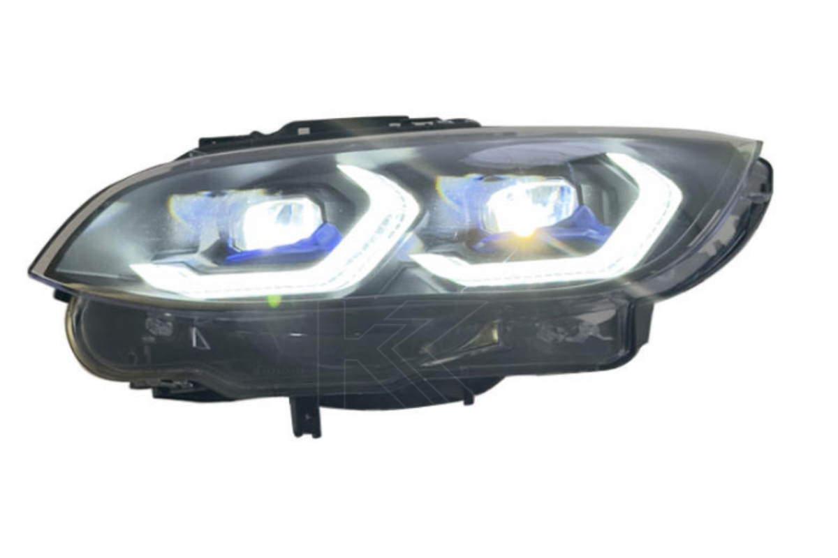 BMW 3 Series M3 E92 headlights with new gen style LED lights, black housing, and clear lenses by K2 Industries for 2006-2010 models.