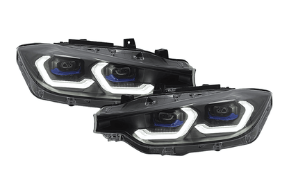 BMW 3 Series F30 F35 F31 headlights with laser modern style, black housing, and LED accents from K2 Industries.