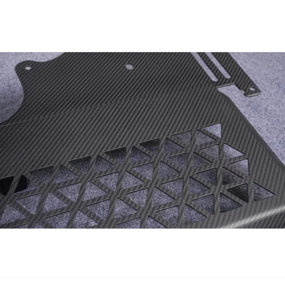 BMW 3 Series G80 G81 M3 and 4 Series G82 G83 M4 carbon fiber skid plate by K2 Industries, designed for 2019+ models.