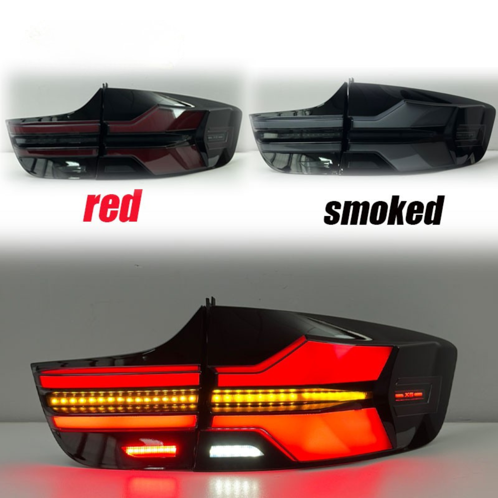 Vekto LED taillights for BMW X6 E71 2007-2014, showing bright red and clear lens sections for rear lighting.