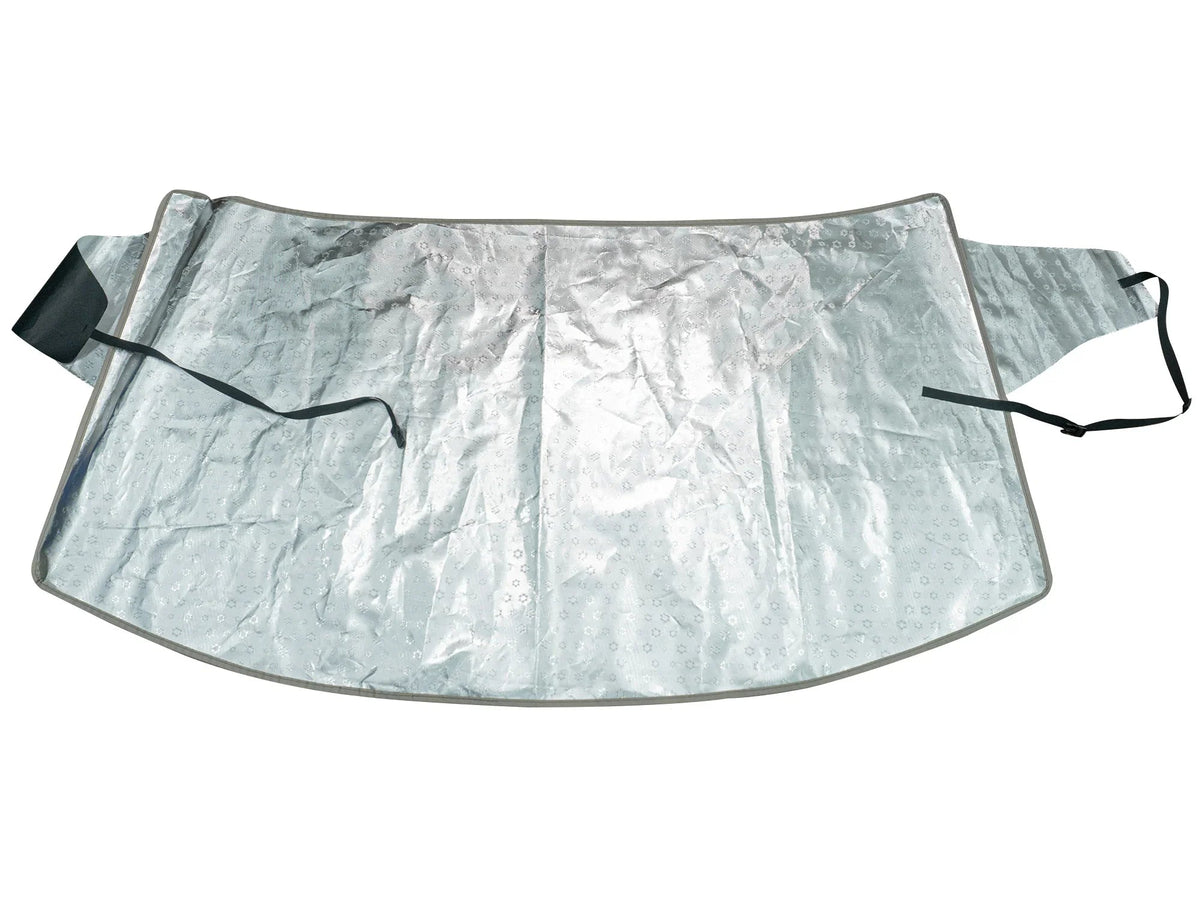 GoWesty Snow & Sun Shade window cover for VW Eurovan, showing a black fabric panel installed on the front side of the vehicle.