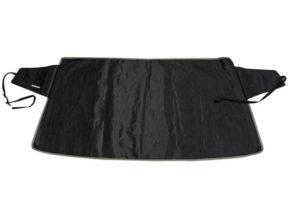 GoWesty Snow & Sun Shade window cover installed on VW Vanagon, offering sun protection and privacy for the vehicle's rear window.