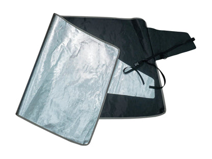 GoWesty Snow & Sun Shade window cover for VW Vanagon, blocking sunlight and snow from vehicle windows.