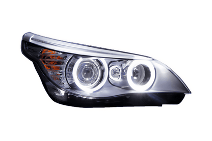 BMW 5-Series E60 headlights upgrade by K2 Industries, showing a close-up of the headlight assembly for models 2003-2009