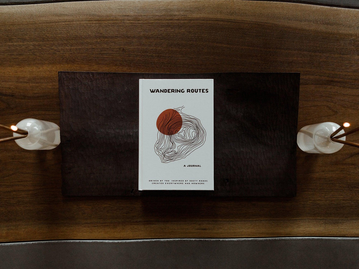 Open Wandering Routes Journal by GoWesty, featuring detailed maps and travel literature for adventure planning.