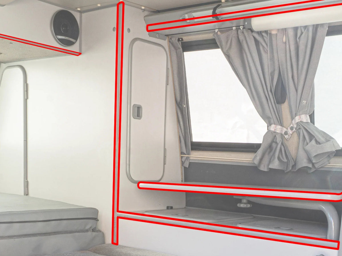 GoWesty cabinetry edge molding for Vanagon Westfalia, 25-foot molded interior cover with water and closet details.