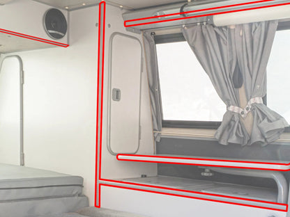 GoWesty cabinetry edge molding for Vanagon Westfalia, 25-foot molded interior cover with water and closet details.