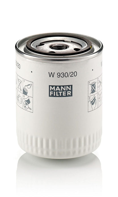Audi VW Porsche engine oil filter W930/20 by Mann, shown in the image, designed for optimal engine protection and performance.
