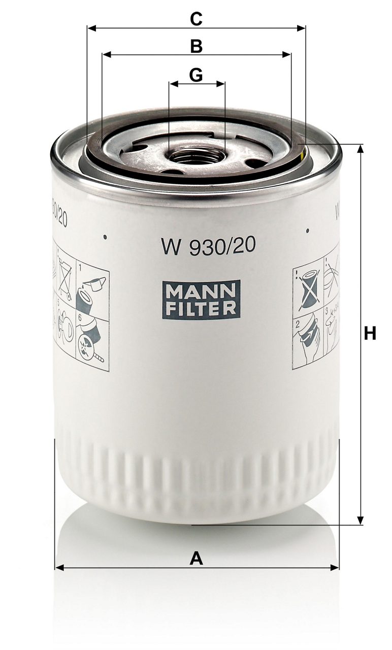 Audi VW Porsche engine oil filter W930/20 from Mann, featuring the WorldPac brand, shown in a close-up view.