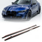BMW M3 G80, M4 G82, G83 carbon fiber side skirt extensions by K2 Industries, showing sleek dry carbon fiber finish