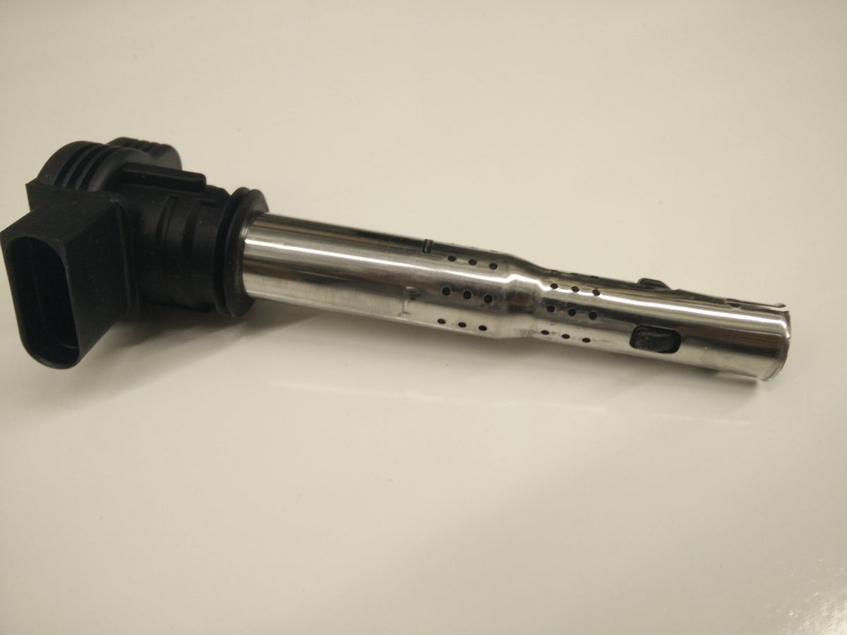 Genuine OEM ignition coil for Audi VW 2.0L engine, compatible with 2005-2018 models, shown in the image.
