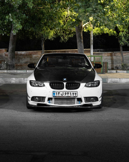 BMW 3-Series E92/E93 black headlights by K2 Industries for 2006-2010, featuring AFS or non-AFS options, shown in the image.