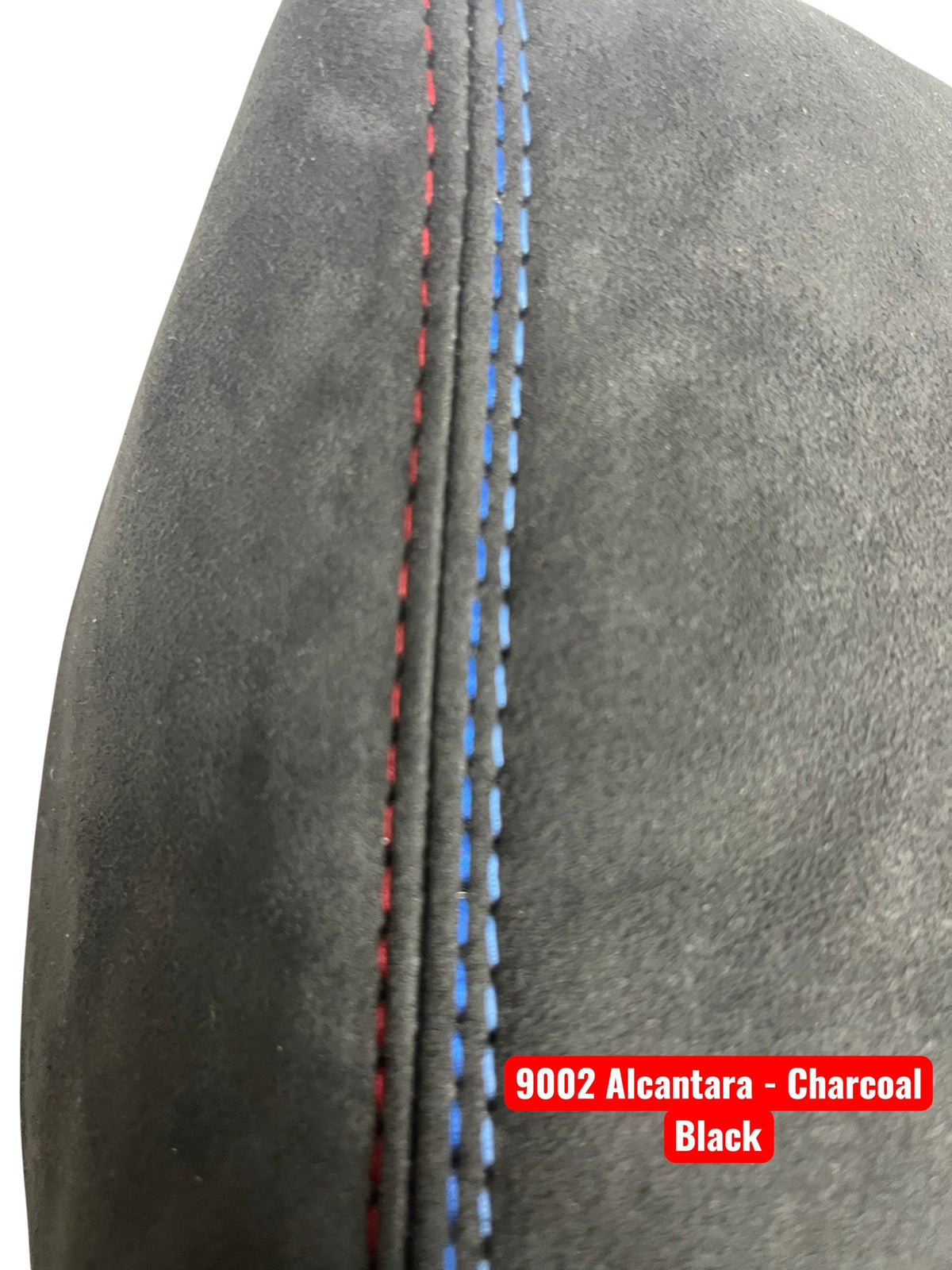 Charcoal black Alcantara 9002 BMW E36 E46 console armrest cover by JTS Custom Upholstery, fits 1994-2006 models.