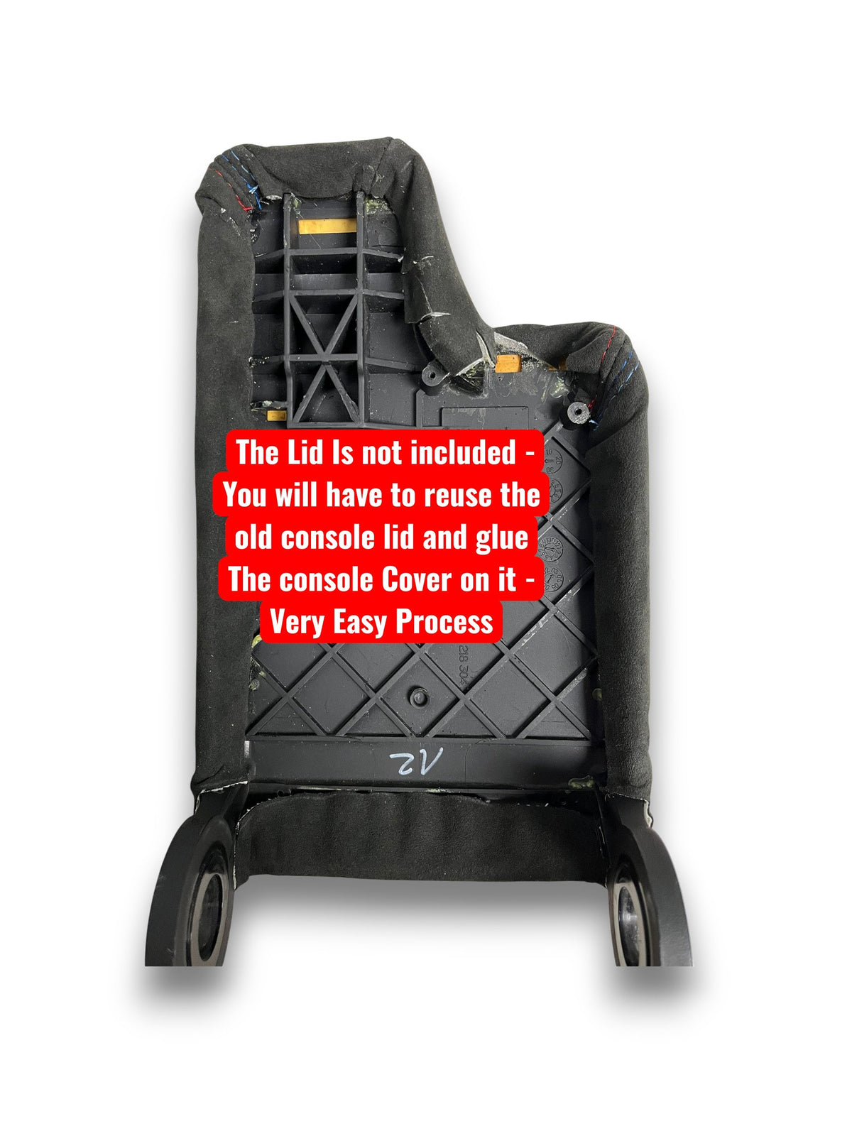 Charcoal black Alcantara 9002 BMW E36 E46 console armrest cover by JTS Custom Upholstery, fitting 1994-2006 models.