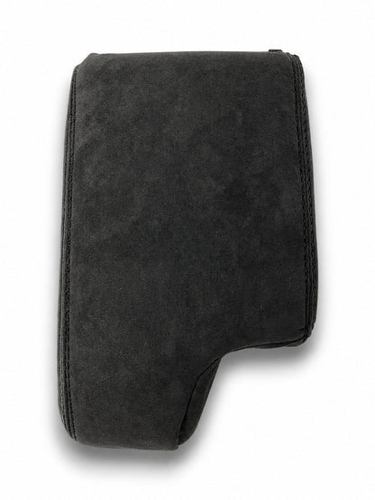 Charcoal black Alcantara BMW E36 E46 center console armrest cover by JTS Custom Upholstery, fits 1994-2006 models.