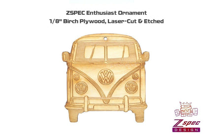 ZSPEC Laser-Engraved Birch Ornament, Style: VW Vintage Bus, ~5-inch Wide