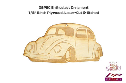 ZSPEC Laser-Engraved Birch Ornament, Style: VW Classic Beetle/Bug, ~5-inch Wide