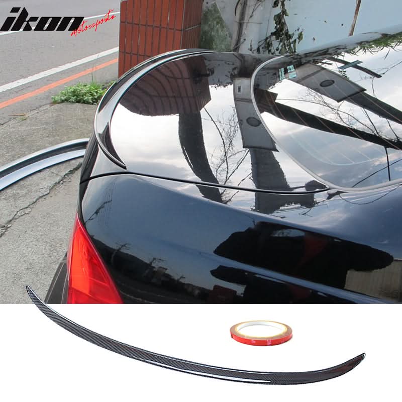 Black painted BMW E90 3-Series M3 style trunk spoiler wing by K2 Industries, designed for 2006-2011 models.