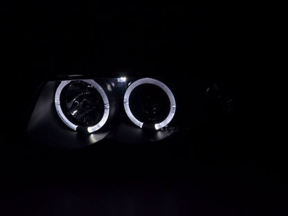 Black Angel Eye Headlight Set for Audi A4 B5 8D (1995-1999) by K2 Industries, featuring sleek dual halo lighting design.