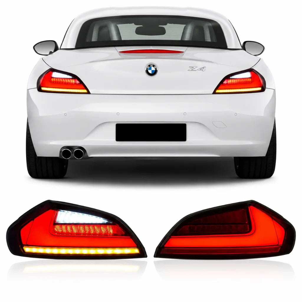 BMW Z4 E89 LED taillights with dynamic turn signals by Vekto, featuring sleek red and clear lens design for 2009-2016 models.