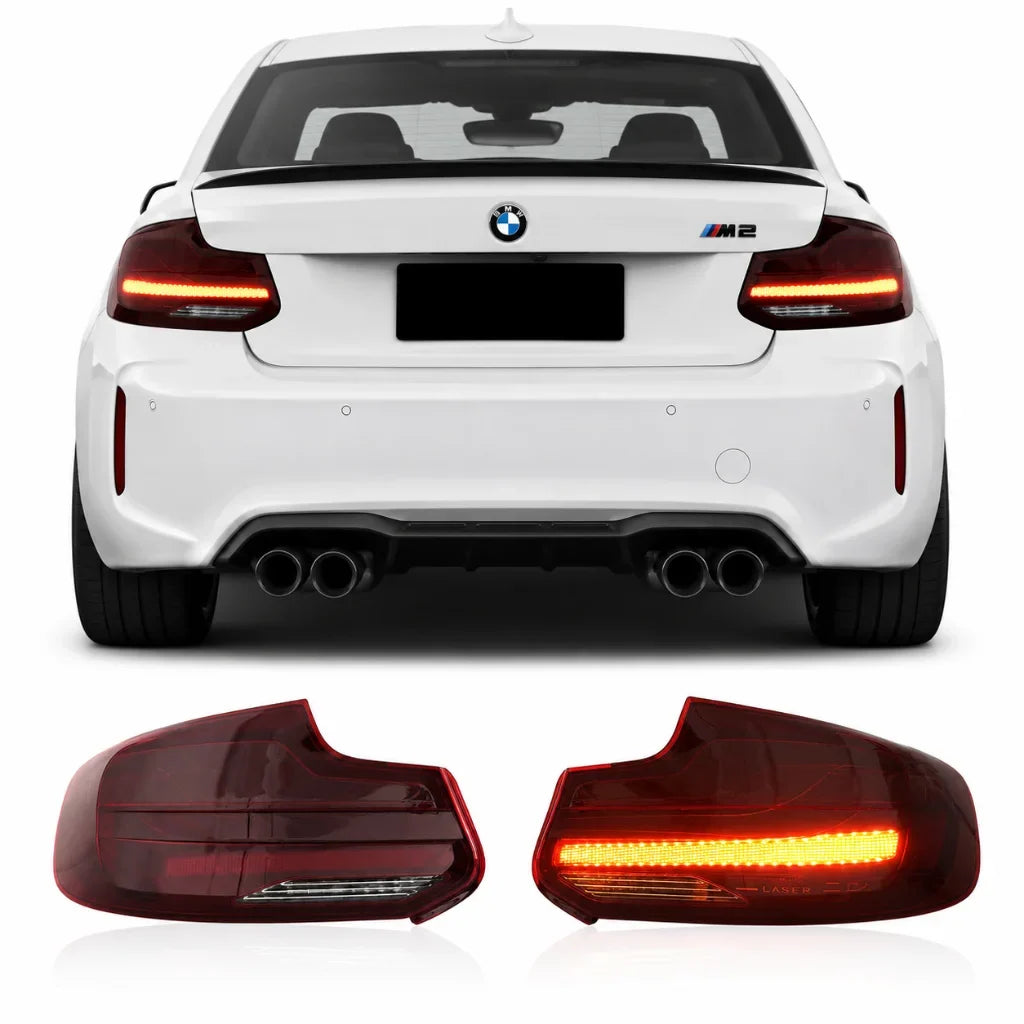 BMW 2 Series F22/F23 and M2 F87 CSL RGB Laser Style LED tail lights by Vekto, showcasing sleek red and LED lighting design.