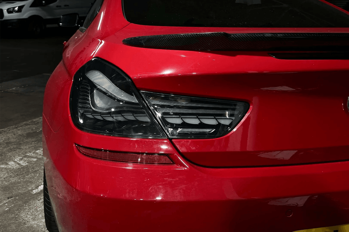 BMW 6 Series F12 F13 F06 tail lights with smoke and red GTS OLED style, featuring sleek LED design for 2011-2018.