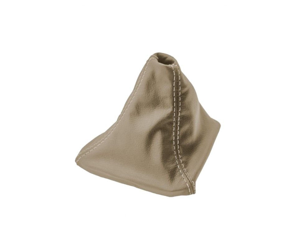 Beige leather shift boot cover for BMW E36 E46 3 Series manual transmission, designed by JTS Custom Upholstery.