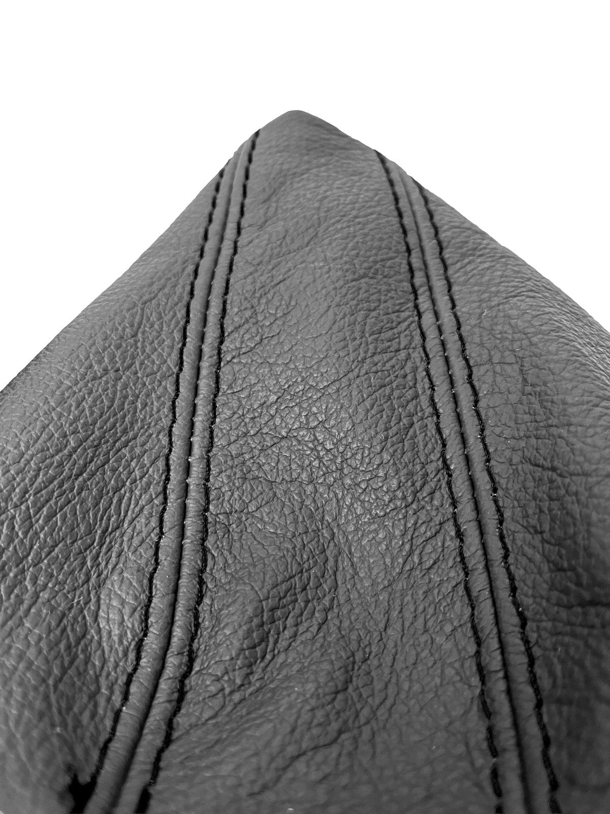 Black genuine leather shift and handbrake boot cover for BMW E91 E92 E93 (2005-2013) by JTS Custom Upholstery.