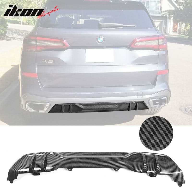 BMW G05 X5 M Sport rear diffuser by K2 Industries, made of PP, showcasing the sleek MP Style design on a dark background.