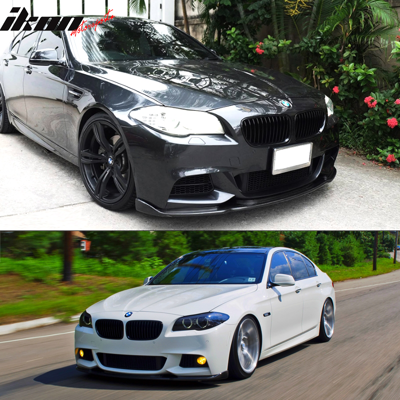 K2 Industries matte black front lip spoiler for BMW F10 528i 550i 535i M Sport model, showing the sleek, aerodynamic design.