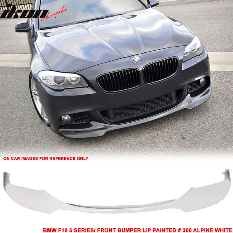 K2 Industries BMW F10 5 Series M Sport Mtech V Style front bumper lip spoiler, black with textured surface, for 2012-2016 models.
