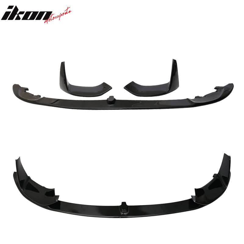 K2 Industries black P-style front bumper lip spoiler for BMW F80 M3 and F82 M4, 2015-2020, 3-piece polypropylene design