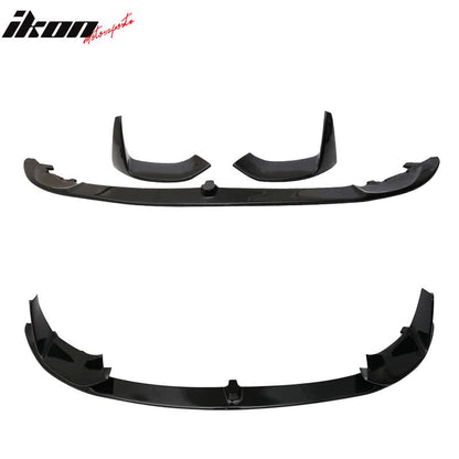 K2 Industries black P-style front bumper lip spoiler for BMW F80 M3 and F82 M4, 2015-2020, 3-piece polypropylene design