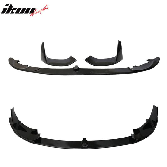K2 Industries black P-style front bumper lip spoiler for BMW F80 M3 and F82 M4, 2015-2020, 3-piece polypropylene design