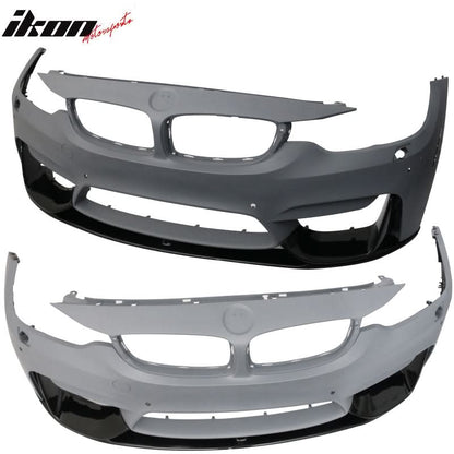 K2 Industries black P-style front bumper lip spoiler for BMW F80 M3 F82 M4, 2015-2020, 3-piece polypropylene design.